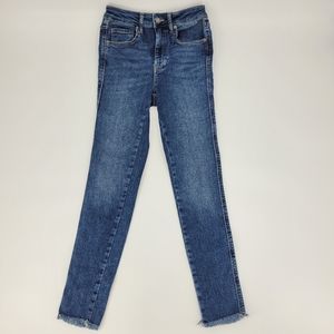 We The Free People Jeans Size 26 High Rise Skinny Stretch Frayed Hem Blue Denim